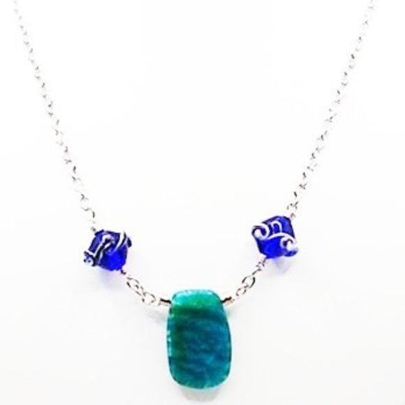 Custom Jewelry - Handmade Blue Murano Bead and Amazonite Necklace